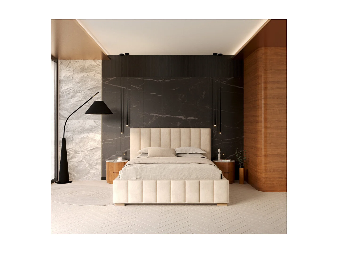 Lit coffre Austin 140 x 190 cm avec sommier à lattes relevable Crème