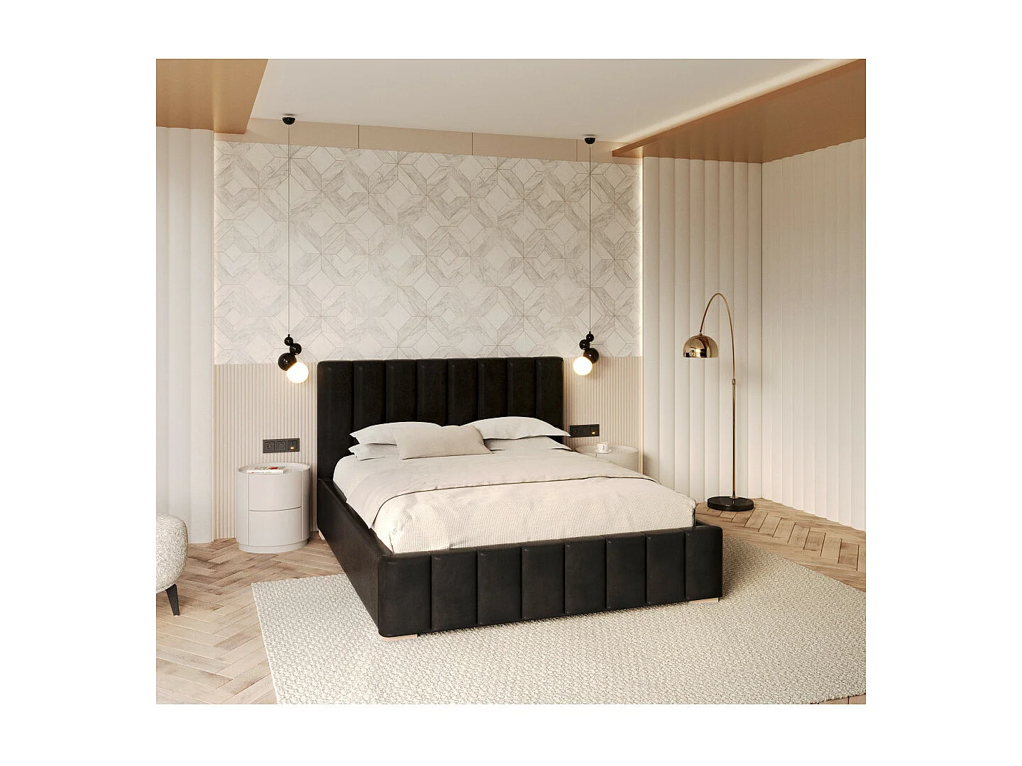 Lit Coffre Austin 140 x 200 cm avec sommier à lattes relevable Noir