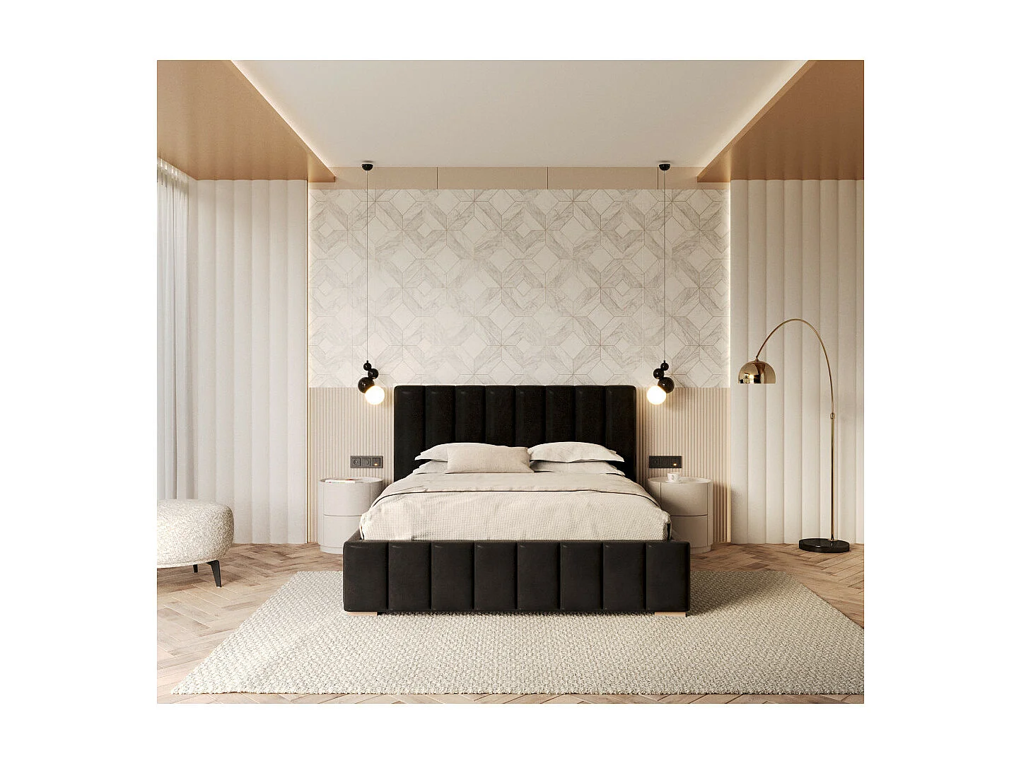 Lit Coffre Austin 140 x 200 cm avec sommier à lattes relevable Noir