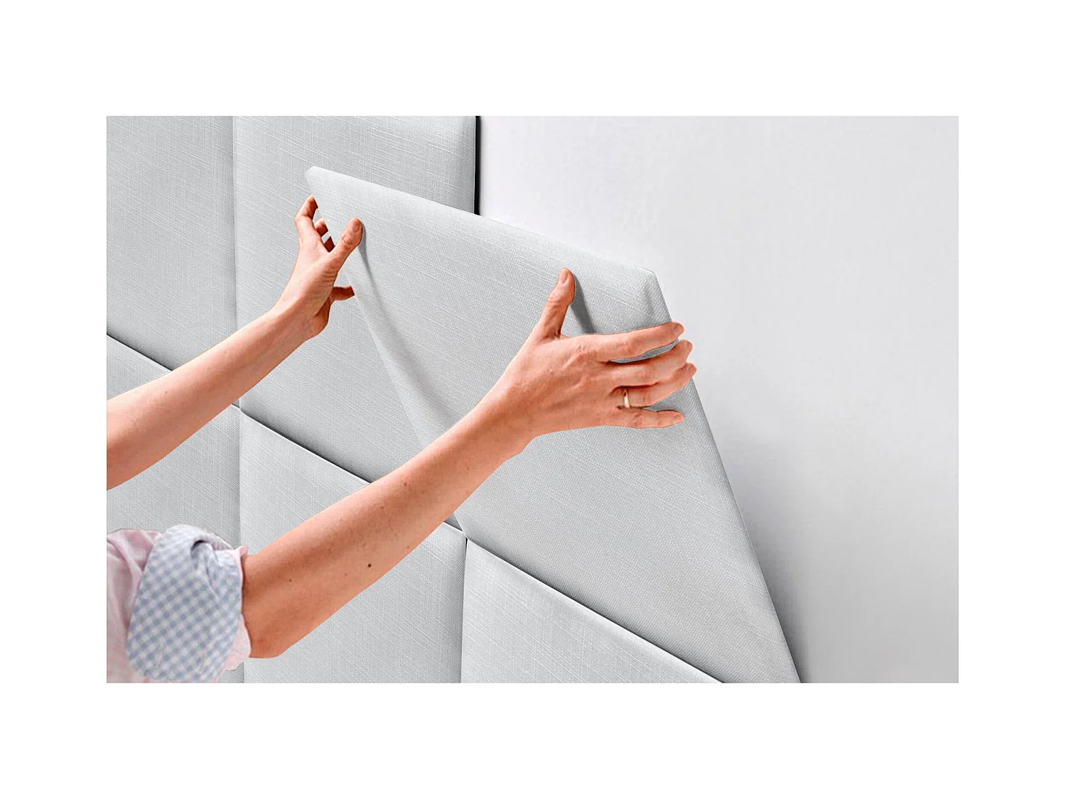 DHOME natuurlijk linnen gestoffeerd hoofdeinde samengesteld uit verwisselbare zelfklevende panelen luxe slaapkamer opgevuld (wit, 145cm)