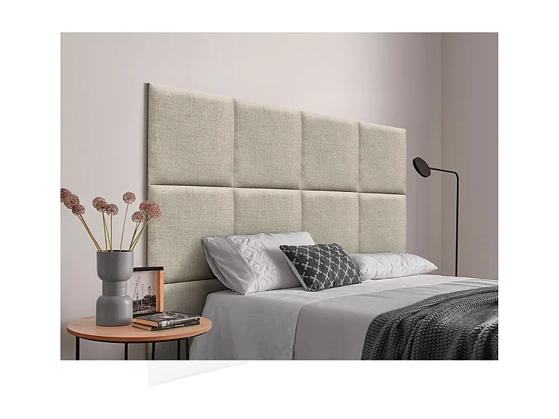 DHOME Gepolstertes Kopfteil aus Naturleinen, bestehend aus austauschbaren selbstklebenden Paneelen, luxuriöses gepolstertes Schlafzimmer (Beige, 220 cm)