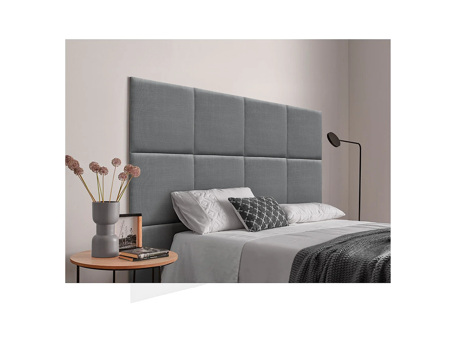 DHOME Tête de lit capitonnée en lin naturel composée de panneaux autocollants interchangeables pour chambre de luxe rembourrée (gris foncé, 90 cm)