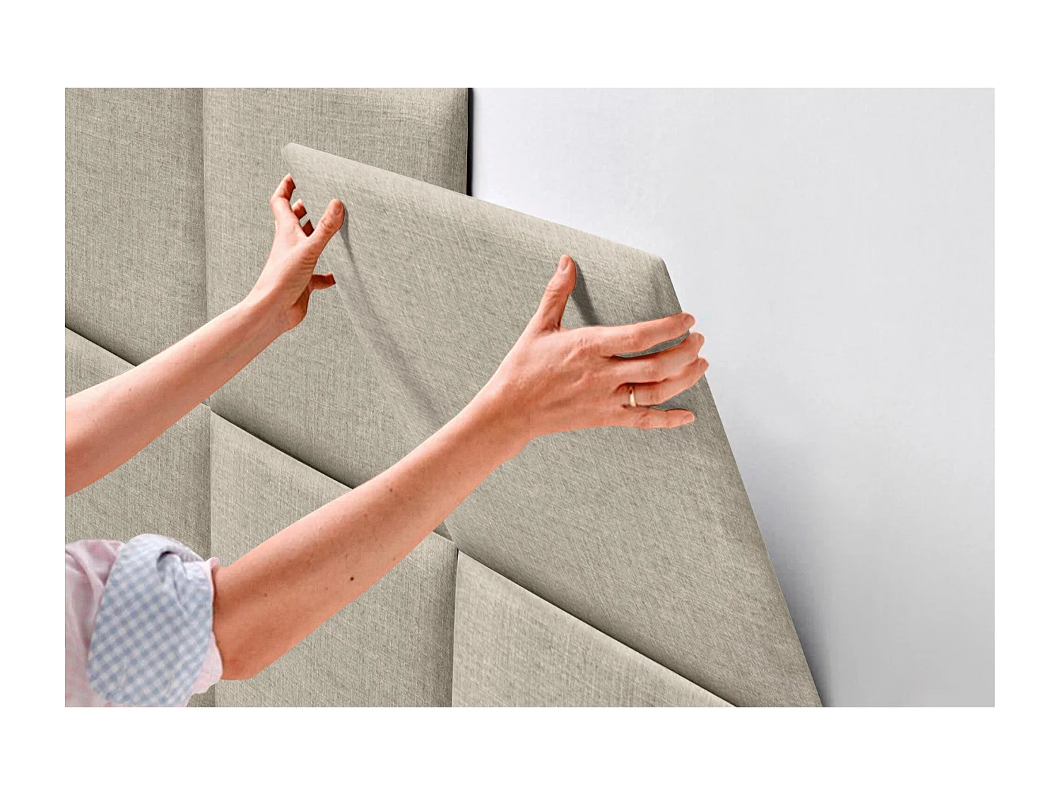 DHOME Tête de lit capitonnée en lin naturel composée de panneaux autocollants interchangeables pour chambre de luxe rembourrée (beige, 95 cm)