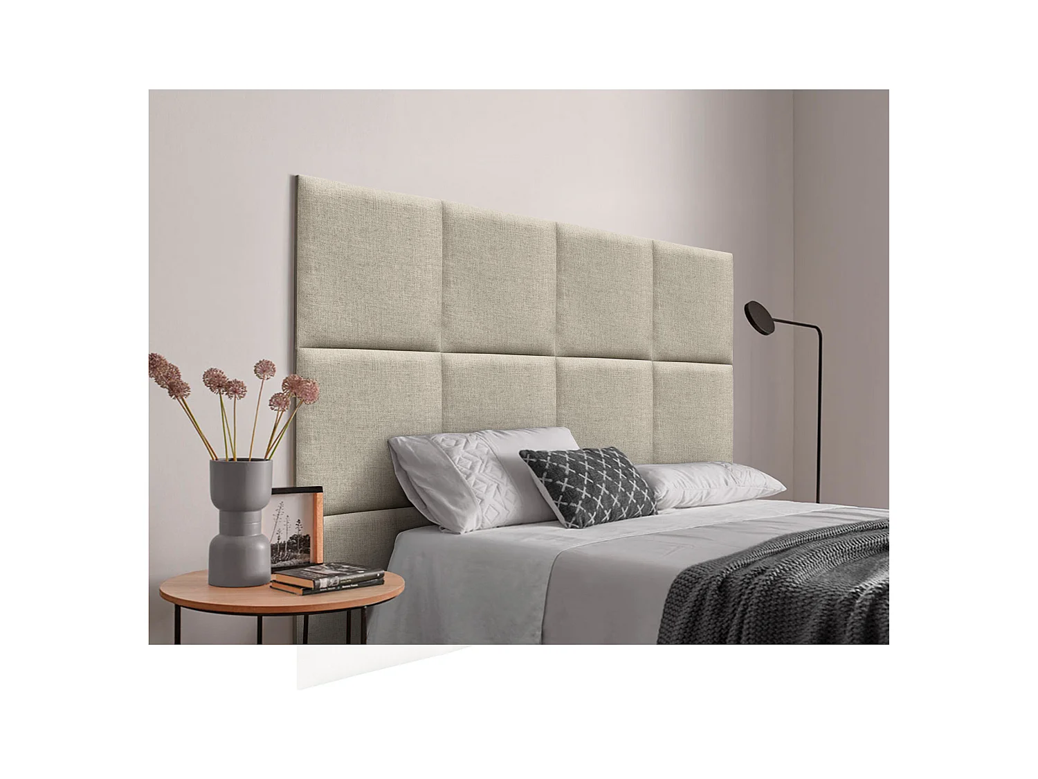 DHOME Tête de lit capitonnée en lin naturel composée de panneaux autocollants interchangeables pour chambre de luxe rembourrée (beige, 90 cm)