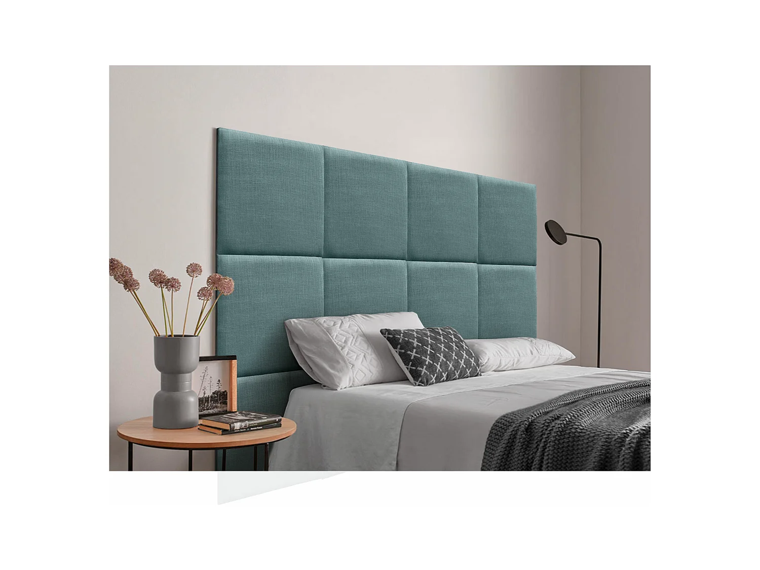 DHOME Tête de lit capitonnée en lin naturel composée de panneaux autocollants interchangeables pour chambre de luxe rembourrée (turquoise, 90 cm)
