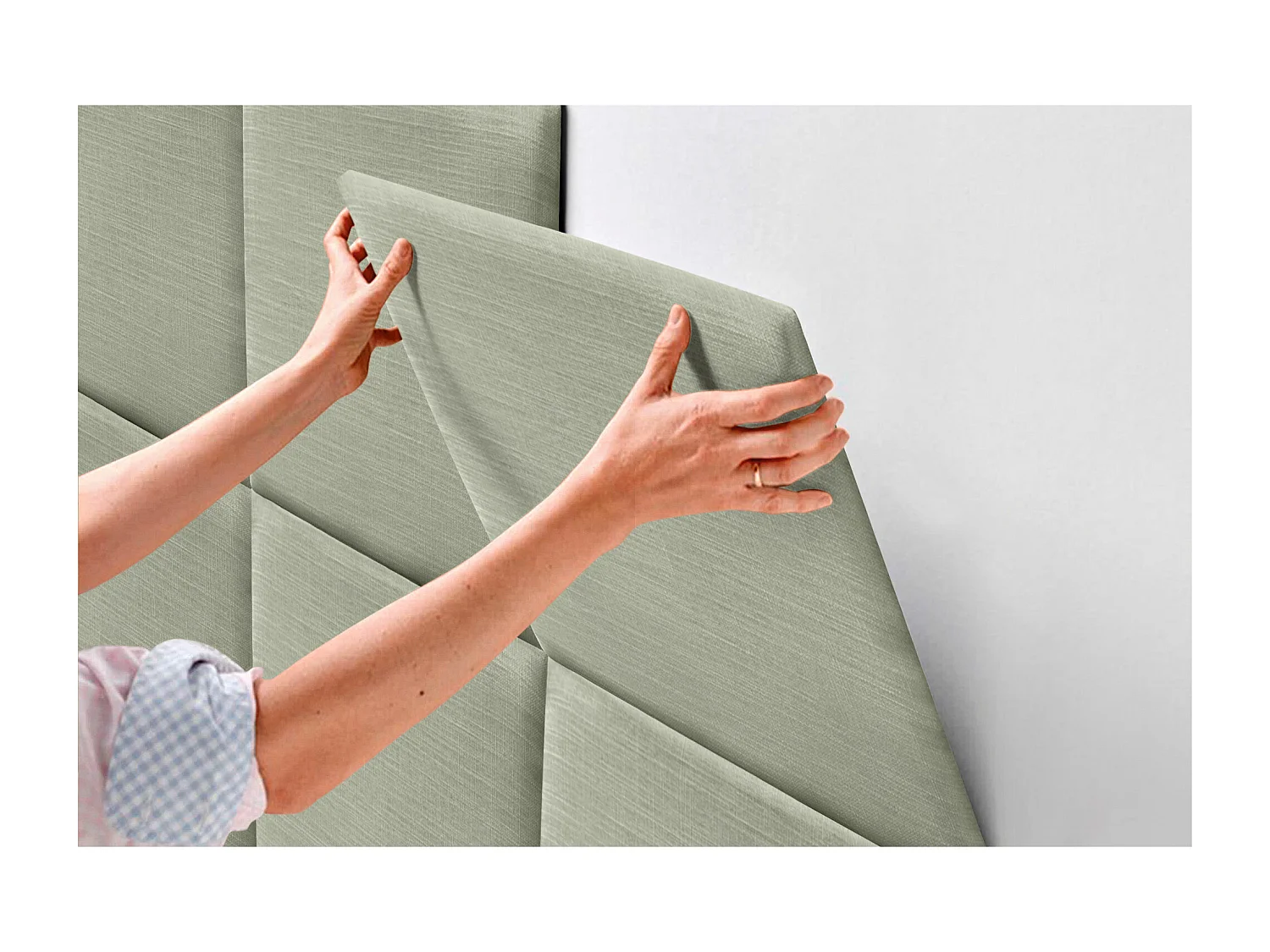 DHOME Tête de lit capitonnée en lin naturel composée de panneaux autocollants interchangeables pour chambre de luxe rembourrée (vert, 190 cm)