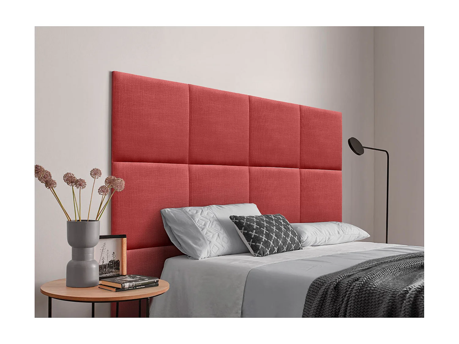 DHOME Tête de lit capitonnée en lin naturel composée de panneaux autocollants interchangeables pour chambre de luxe rembourrée (rouge, 80 cm)