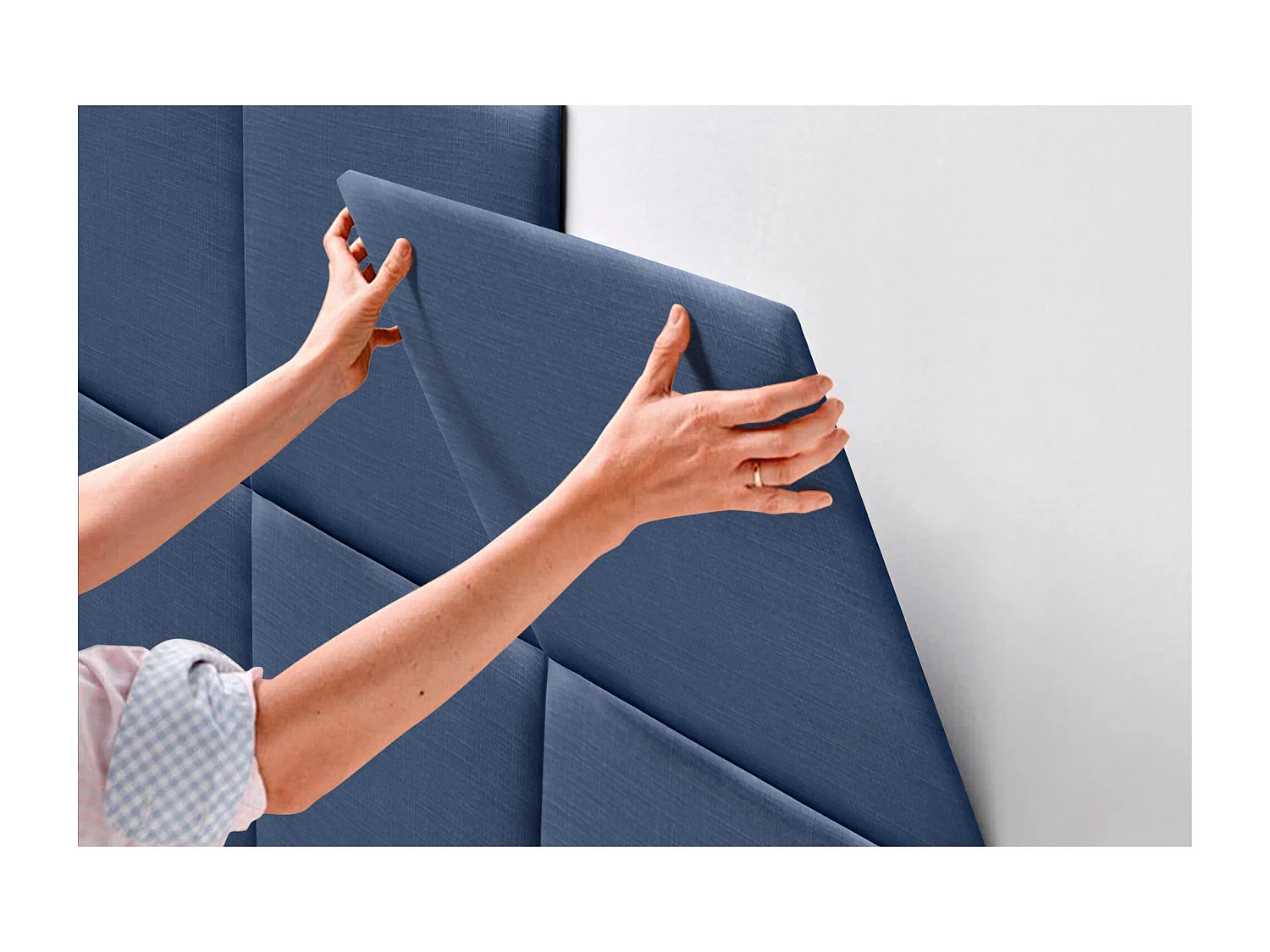 DHOME Testiera Imbottita in Lino Naturale Composta da Pannelli Autoadesivi Intercambiabili Camera da Letto di Lusso Imbottita (Blu Navy, 200 cm)