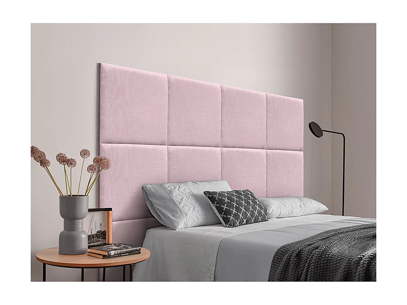 DHOME Gepolstertes Kopfteil aus Naturleinen, bestehend aus austauschbaren selbstklebenden Paneelen, luxuriöses gepolstertes Schlafzimmer (Rosa, 140 cm)