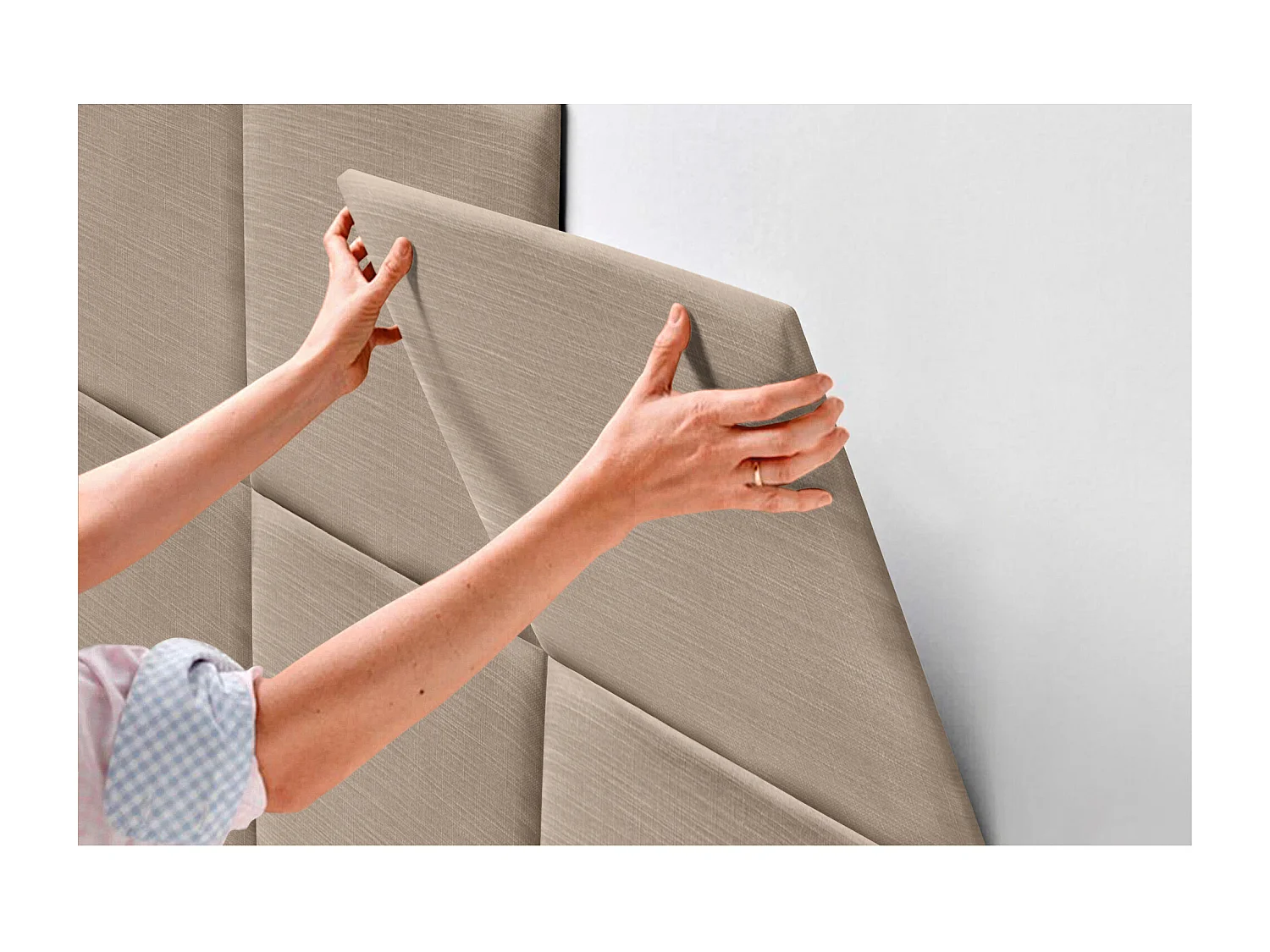 DHOME Tête de lit capitonnée en lin naturel composée de panneaux autocollants interchangeables pour chambre de luxe rembourrée (Terre, 80 cm)