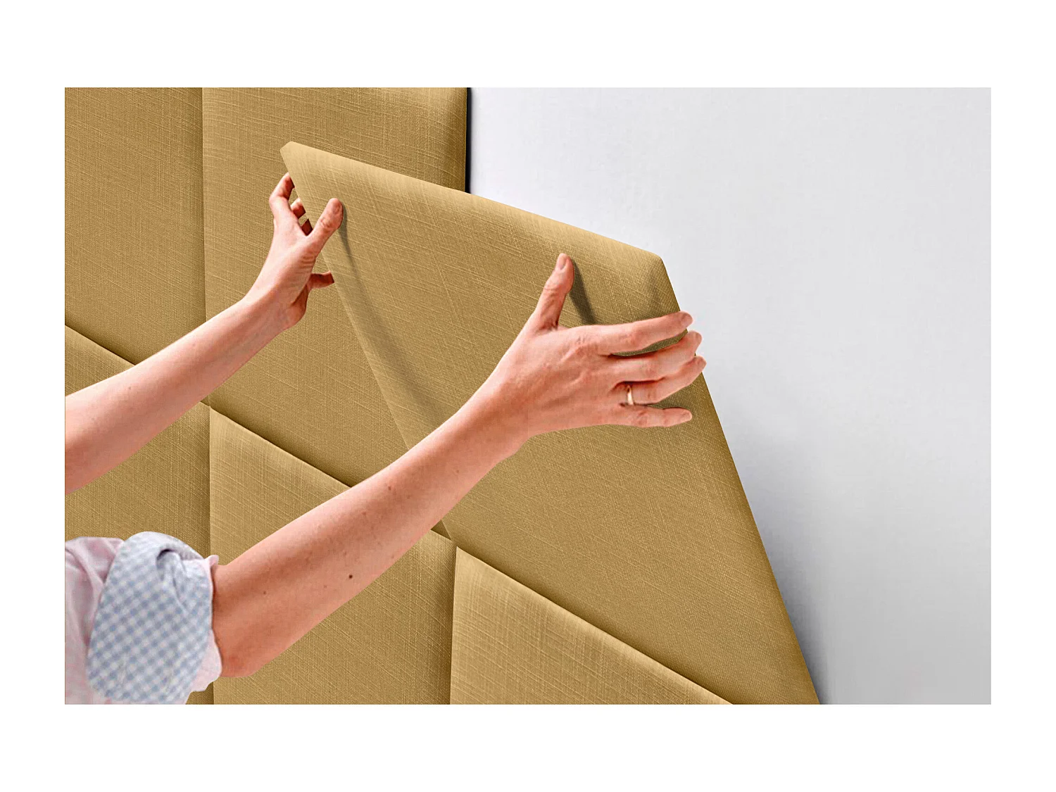 DHOME Tête de lit capitonnée en lin naturel composée de panneaux autocollants interchangeables pour chambre de luxe rembourrée (moutarde, 160 cm)