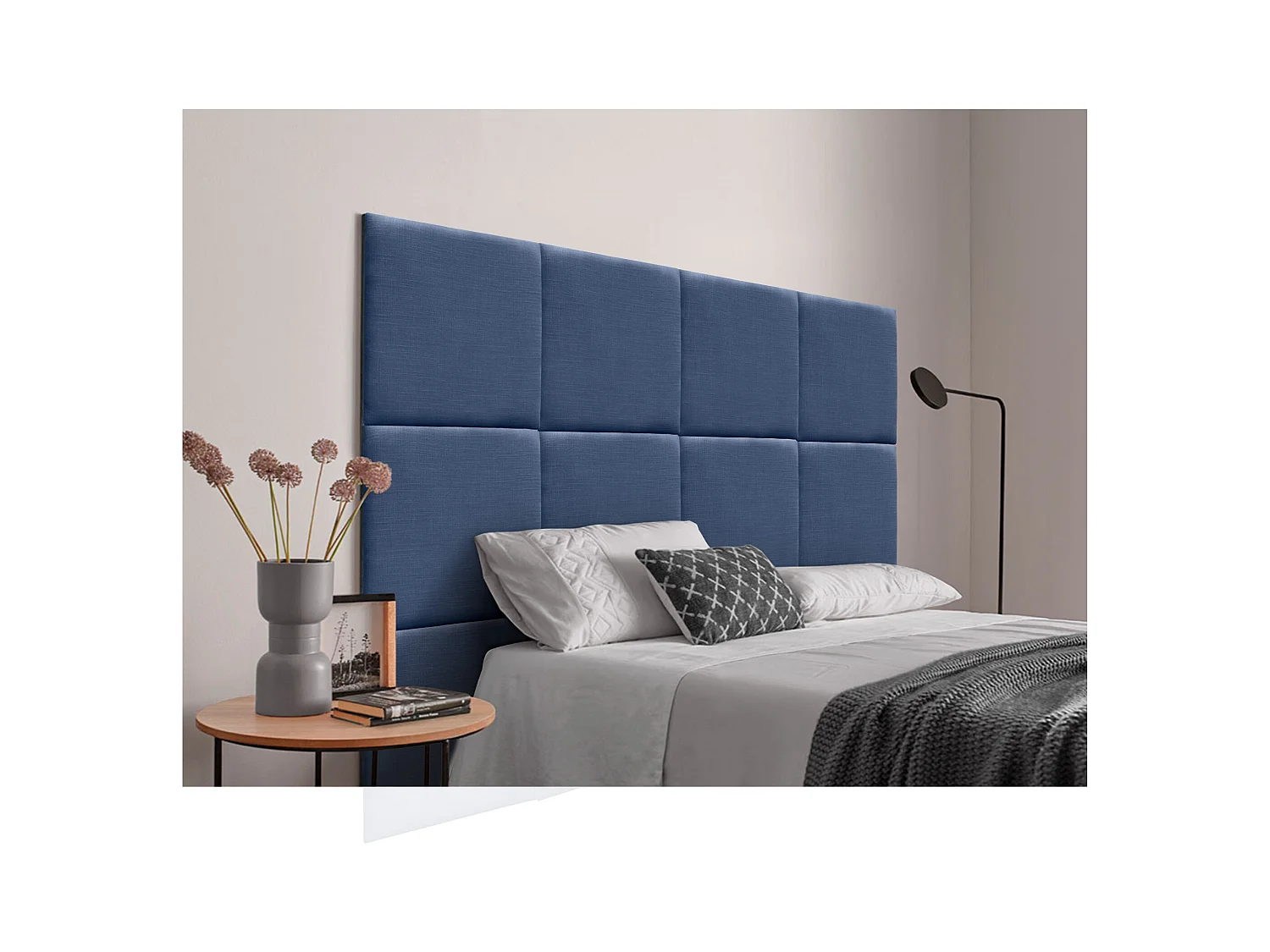 DHOME Tête de lit capitonnée en lin naturel composée de panneaux autocollants interchangeables pour chambre de luxe rembourrée (bleu marine, 90 cm)