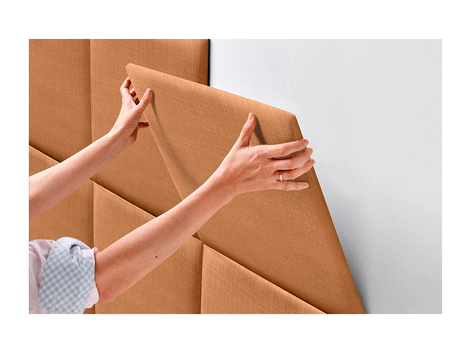 DHOME Tête de lit capitonnée en lin naturel composée de panneaux autocollants interchangeables pour chambre de luxe rembourrée (orange, 140 cm)