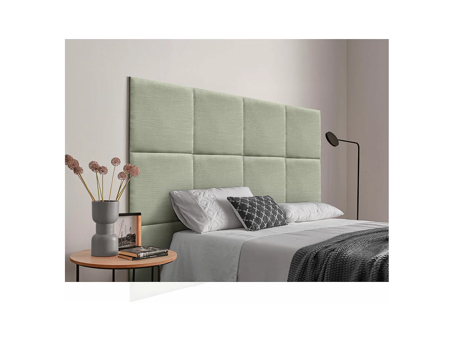 DHOME Tête de lit capitonnée en lin naturel composée de panneaux autocollants interchangeables pour chambre de luxe rembourrée (vert, 90 cm)