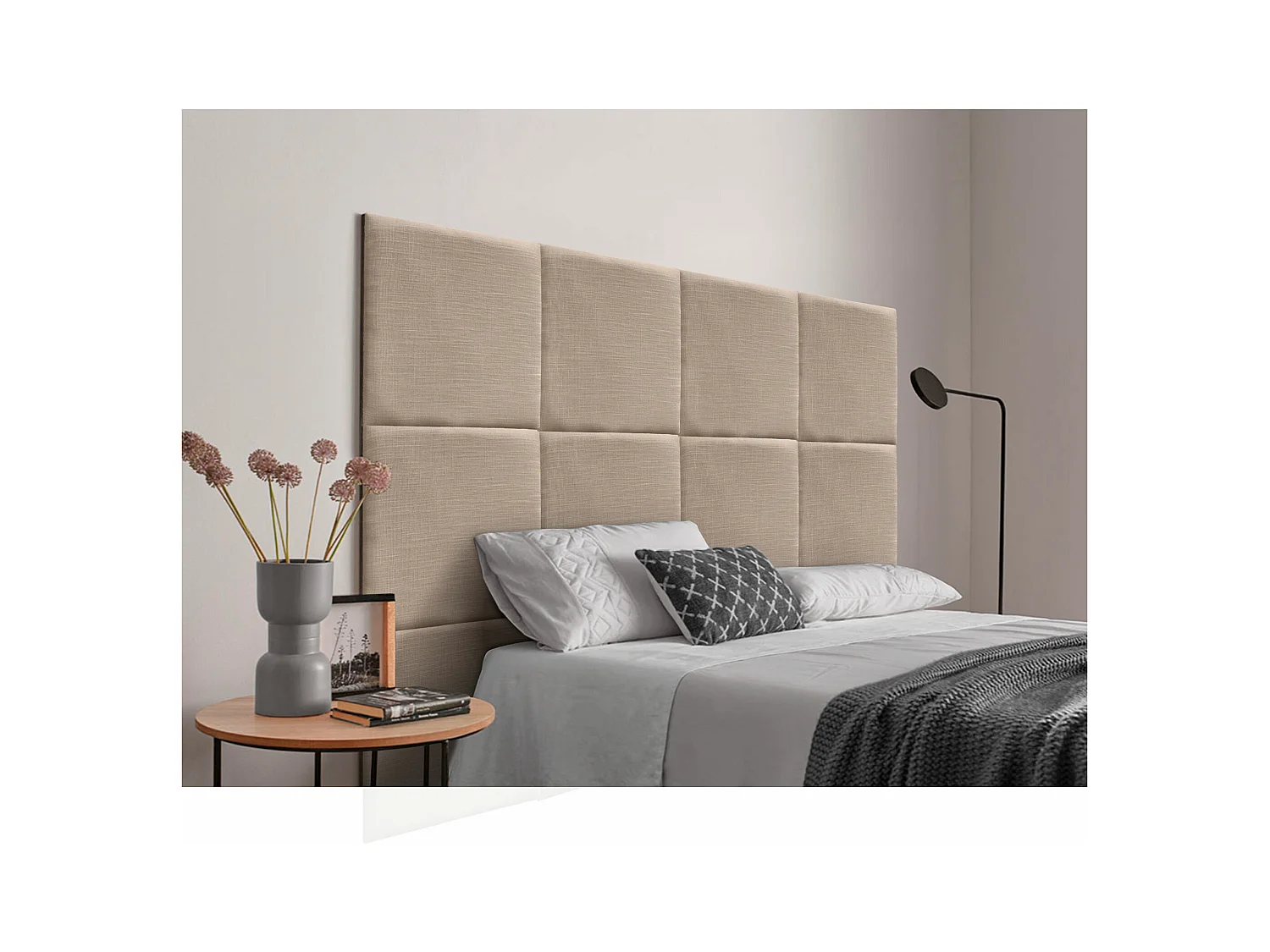 DHOME Tête de lit capitonnée en lin naturel composée de panneaux autocollants interchangeables pour chambre de luxe rembourrée (Terre, 90 cm)
