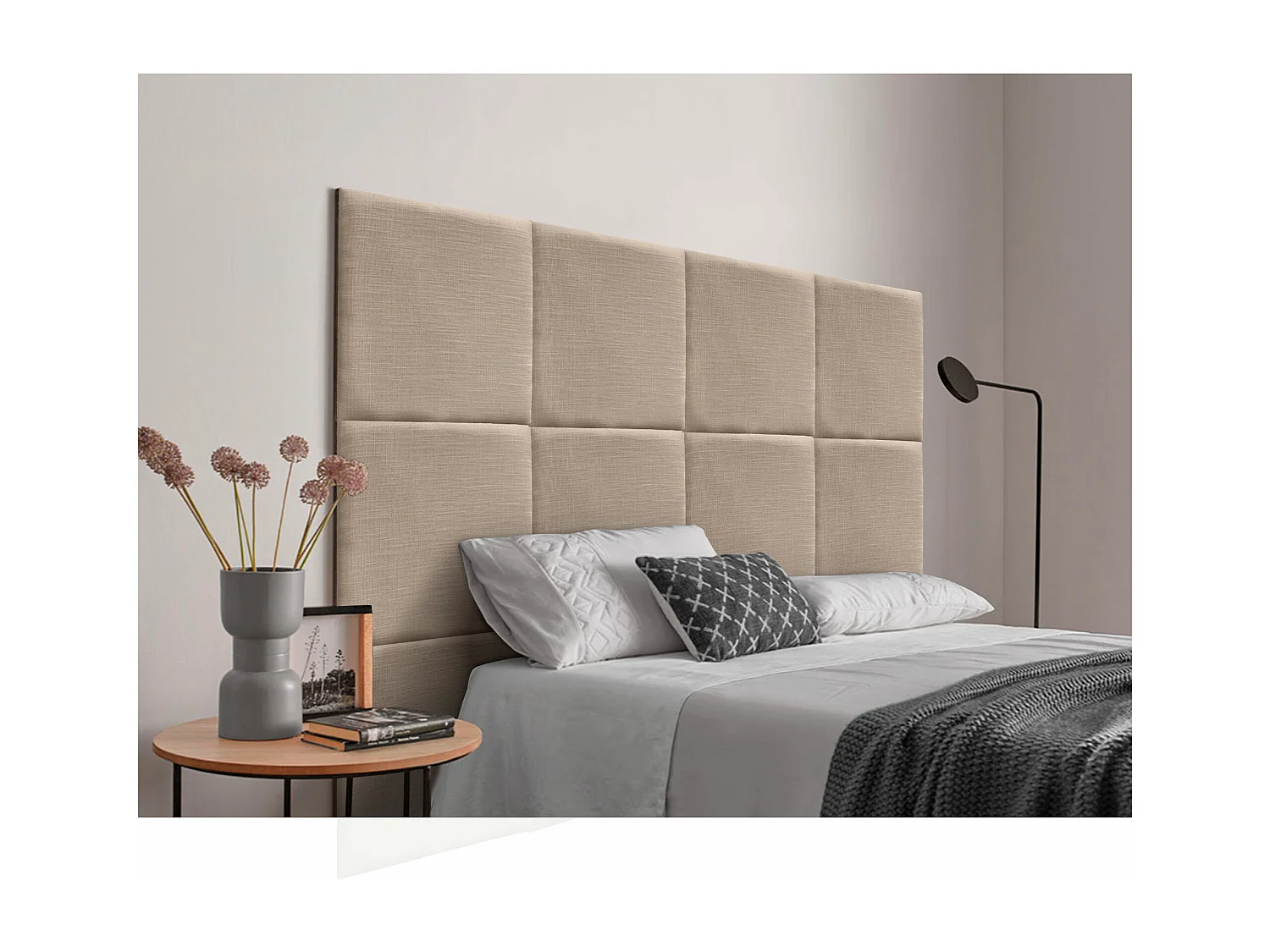 DHOME Tête de lit capitonnée en lin naturel composée de panneaux autocollants interchangeables pour chambre de luxe rembourrée (Terre, 200 cm)
