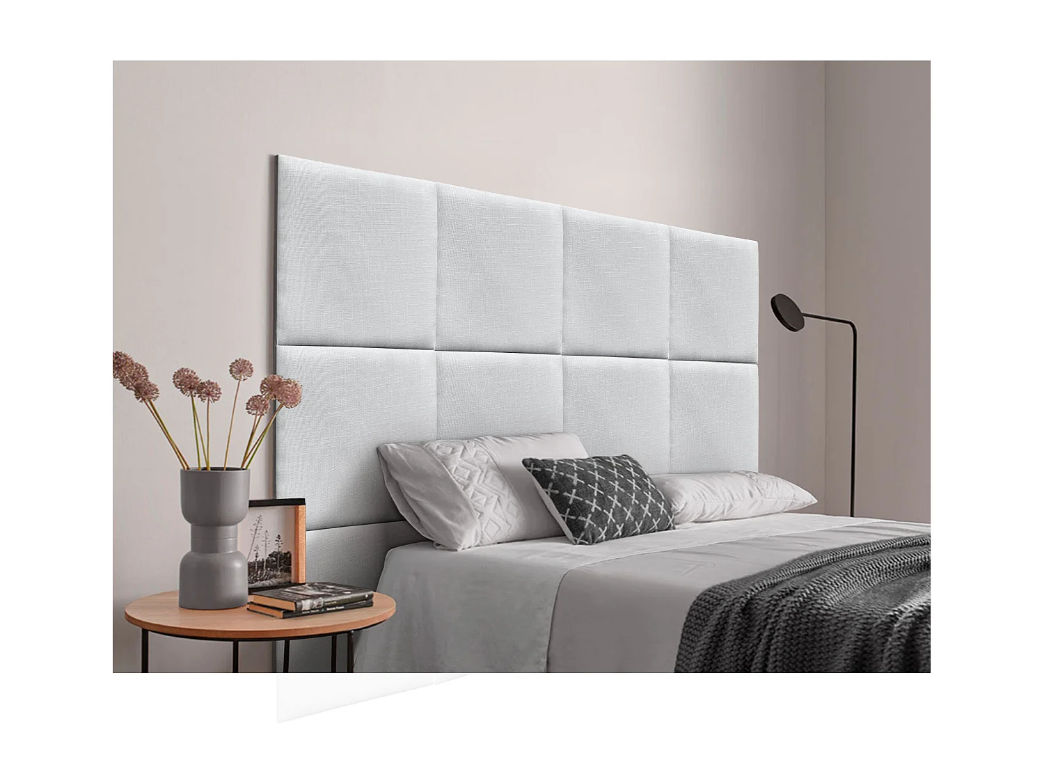 DHOME Tête de lit capitonnée en lin naturel composée de panneaux autocollants interchangeables pour chambre de luxe rembourrée (blanc, 160 cm)