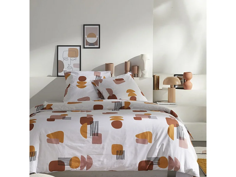 Housse de couette imprimée + 2 quadrants assortis, 100% coton. M/Rétro.01 220x240cm