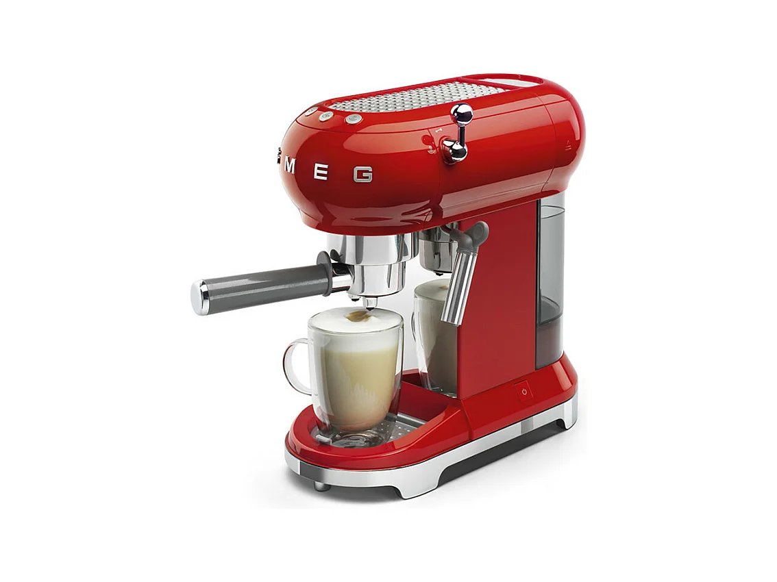 SMEG ECF01RDEU rode espressomachine 15 bar met anti-drupsysteem en metalen stoomhendel