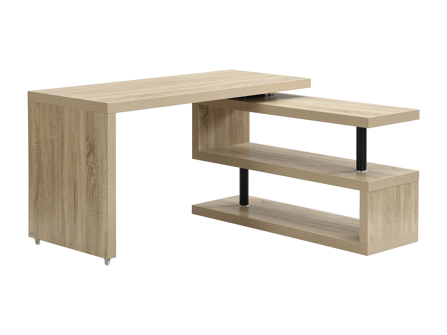 Uttrekkbart skrivebord med 360° svingbart bordplate - MDF - Farge: Naturlig - NICEPHORE III