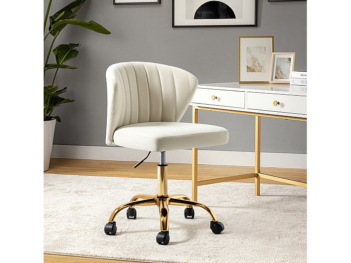 Chaise De Coiffeuse Pivotante Avec Roulettes - Velours, Réglable En Hauteur, Rose - 12