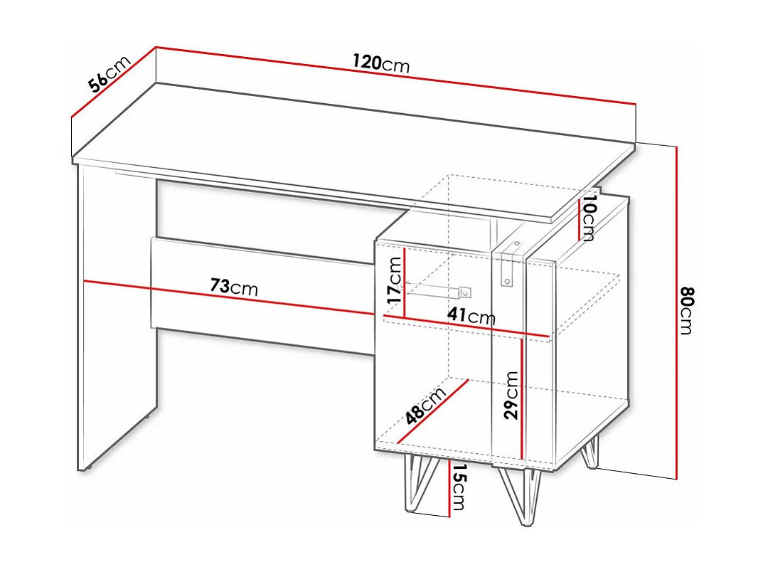 Bureau Domdele 108, Avec des portes, Le nombre de portes: 1, 80x120x56cm