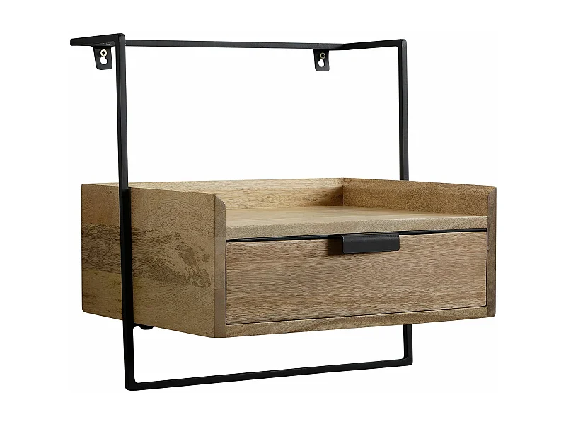 Table de Chevet Murale Bois Massif Métal Flottante de Nuit 44x45x35 cm
