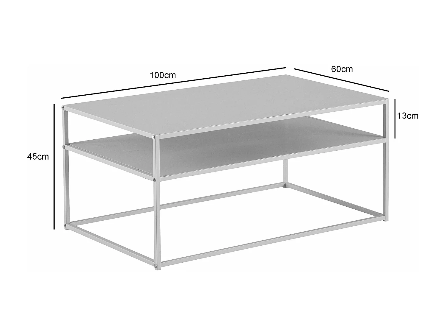 Table Basse Rectangulaire Blanc Métal Argent 100x60x45 cm Table Salon