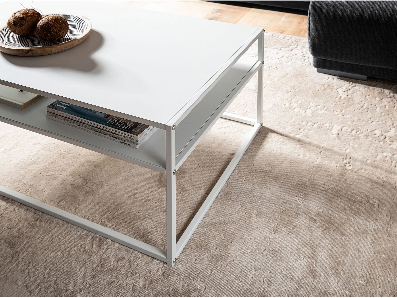 Table Basse Rectangulaire Blanc Métal Argent 100x60x45 cm Table Salon
