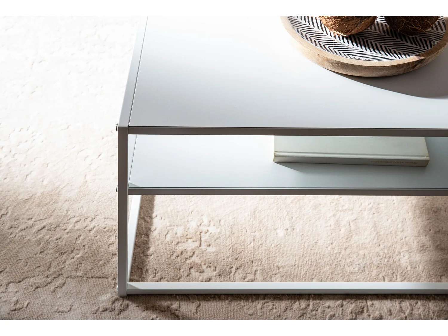 Table Basse Rectangulaire Blanc Métal Argent 100x60x45 cm Table Salon