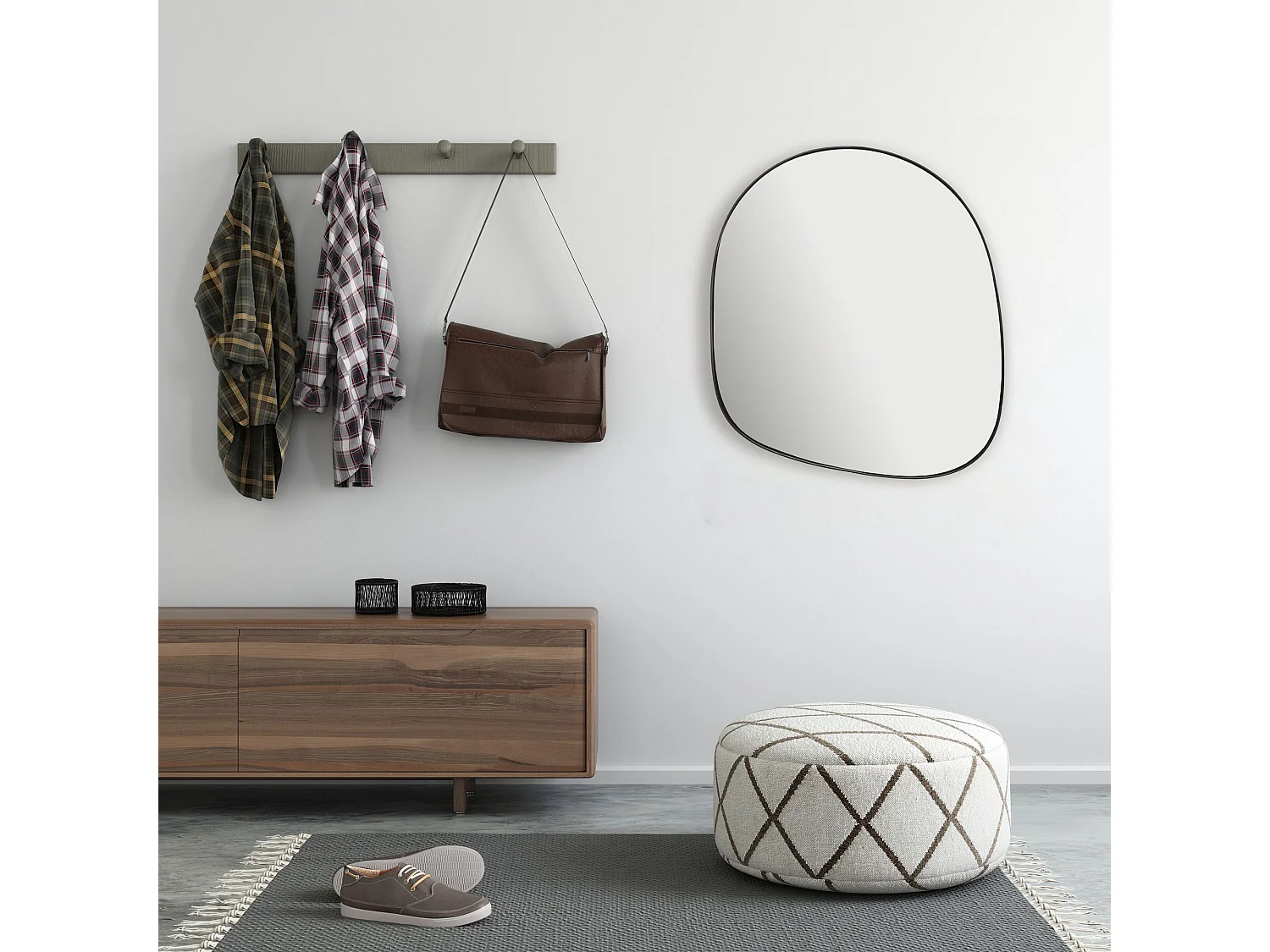 Miroir Murale Métal 53x60 cm Miroir Mur Couloir Grand Noir Asymétrique