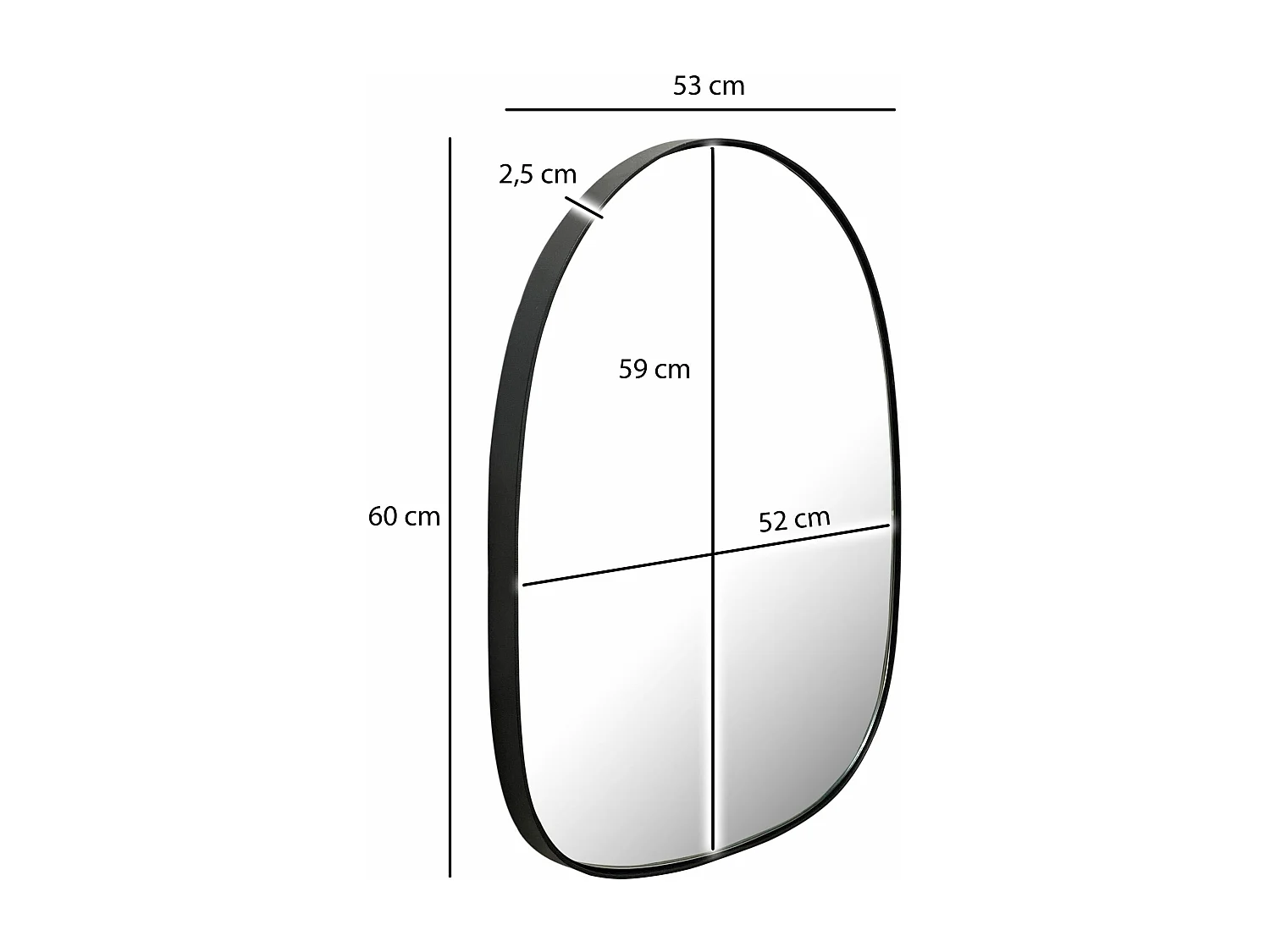 Miroir Murale Métal 53x60 cm Miroir Mur Couloir Grand Noir Asymétrique