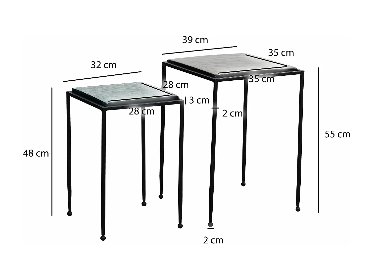 Tables Gigognes Verre Métal Table d'appoint Basse Moderne Lot de 2 Carré