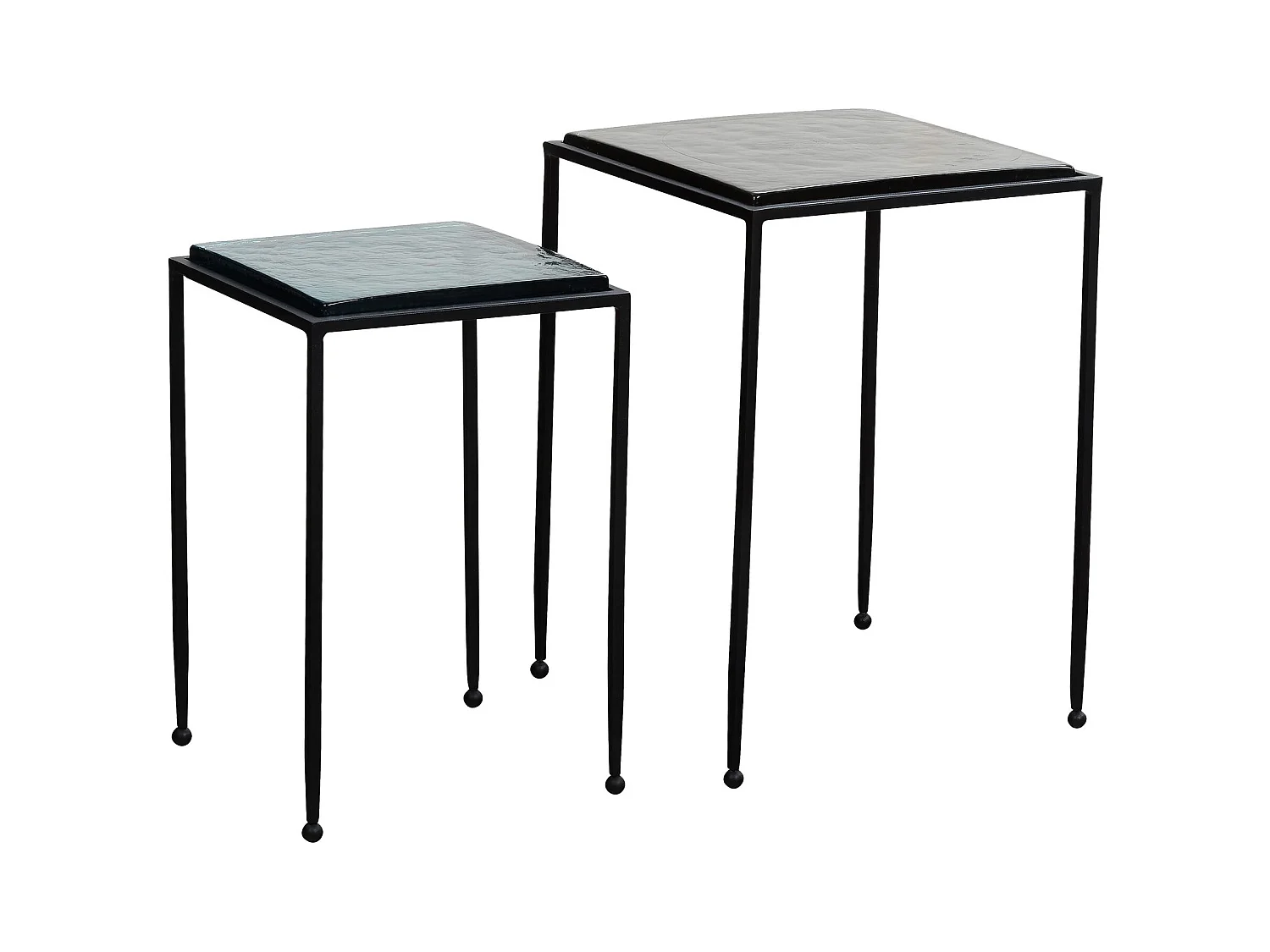 Tables Gigognes Verre Métal Table d'appoint Basse Moderne Lot de 2 Carré