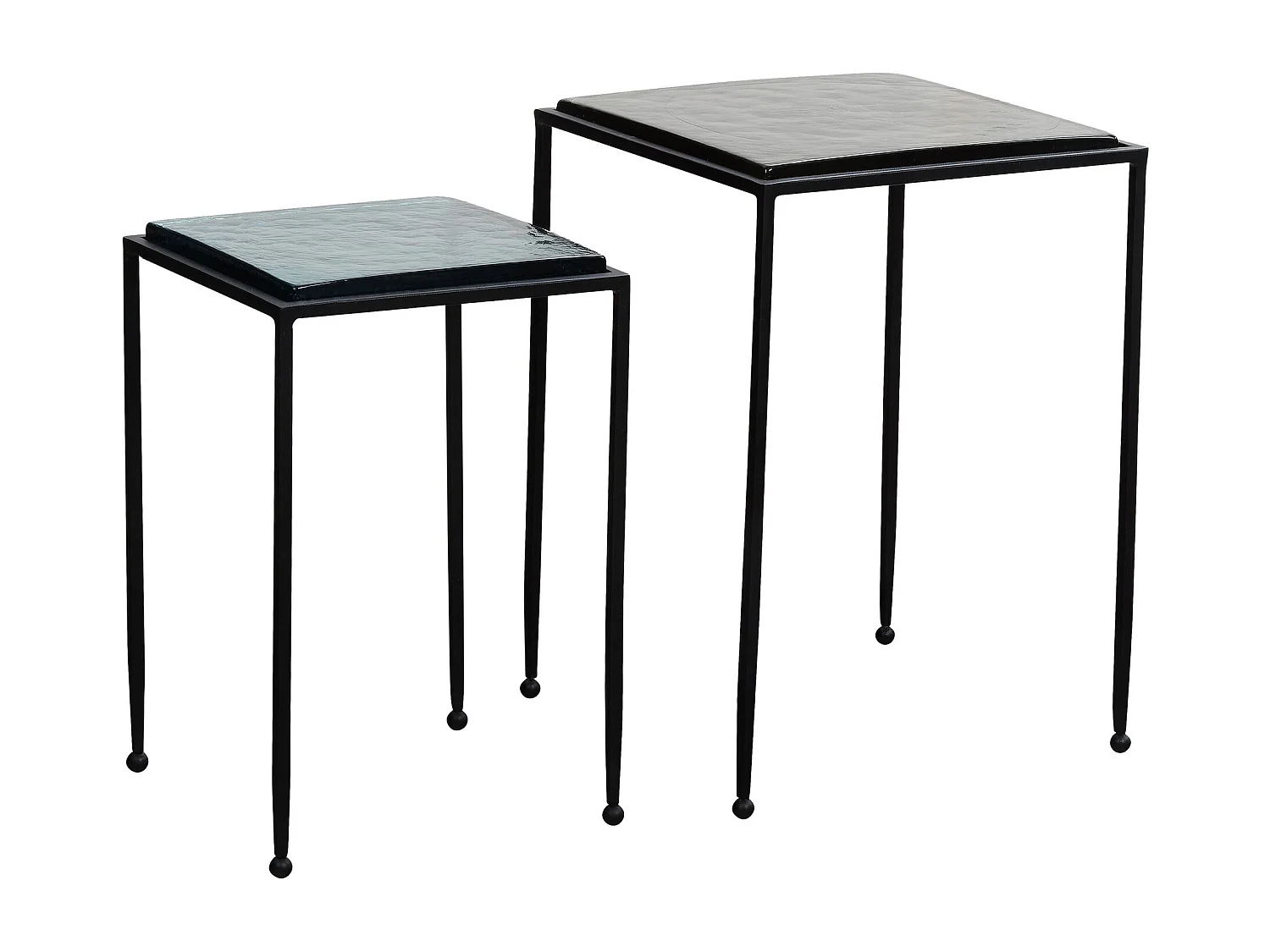 Tables Gigognes Verre Métal Table d'appoint Basse Moderne Lot de 2 Carré