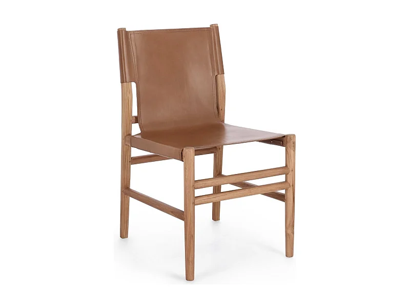 Lot de 2 chaises en bois de Teck et cuir Karole – Modernité et durabilité-Couleur Marron