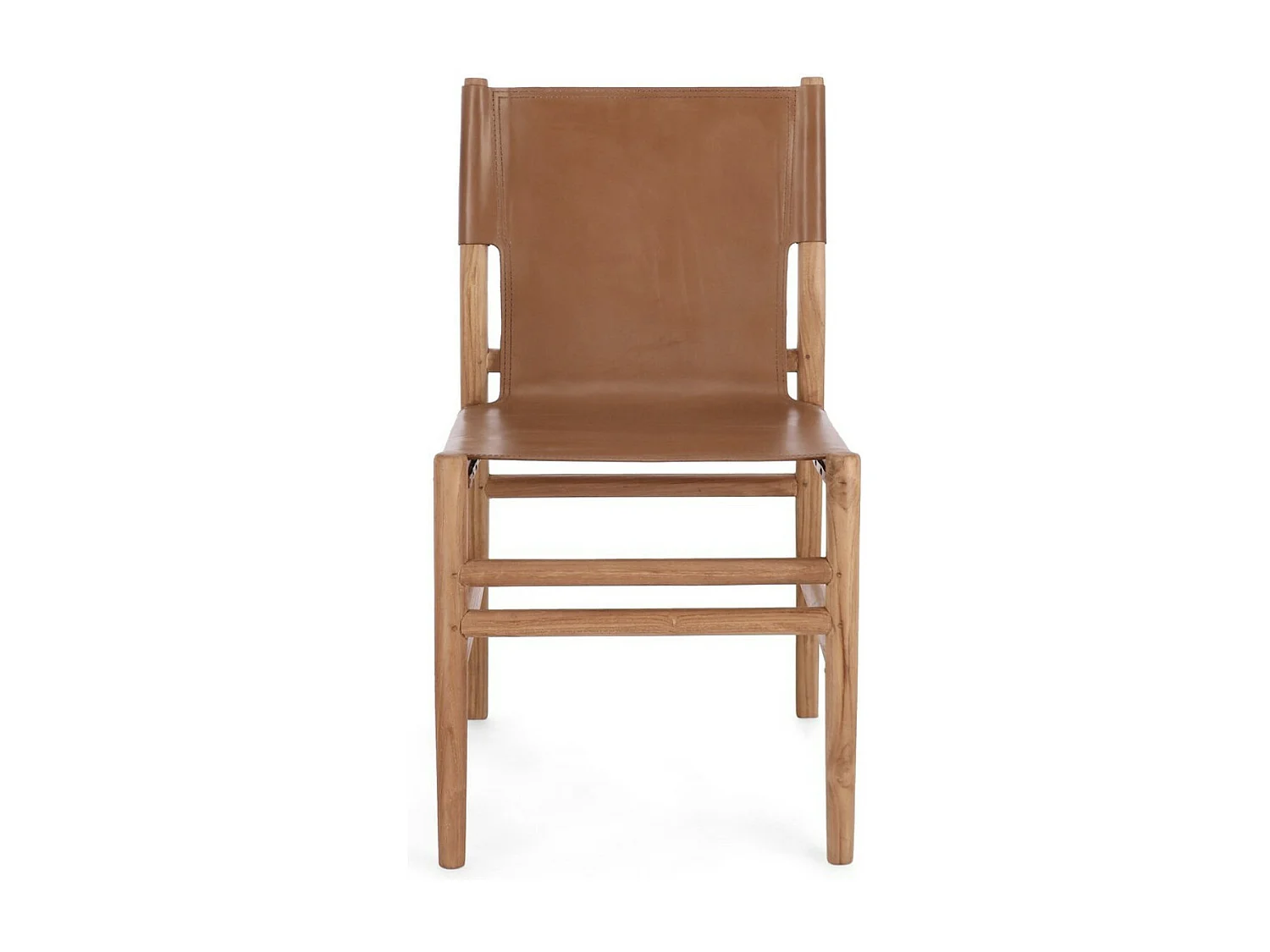 Lot de 2 chaises en bois de Teck et cuir Karole – Modernité et durabilité-Couleur Marron