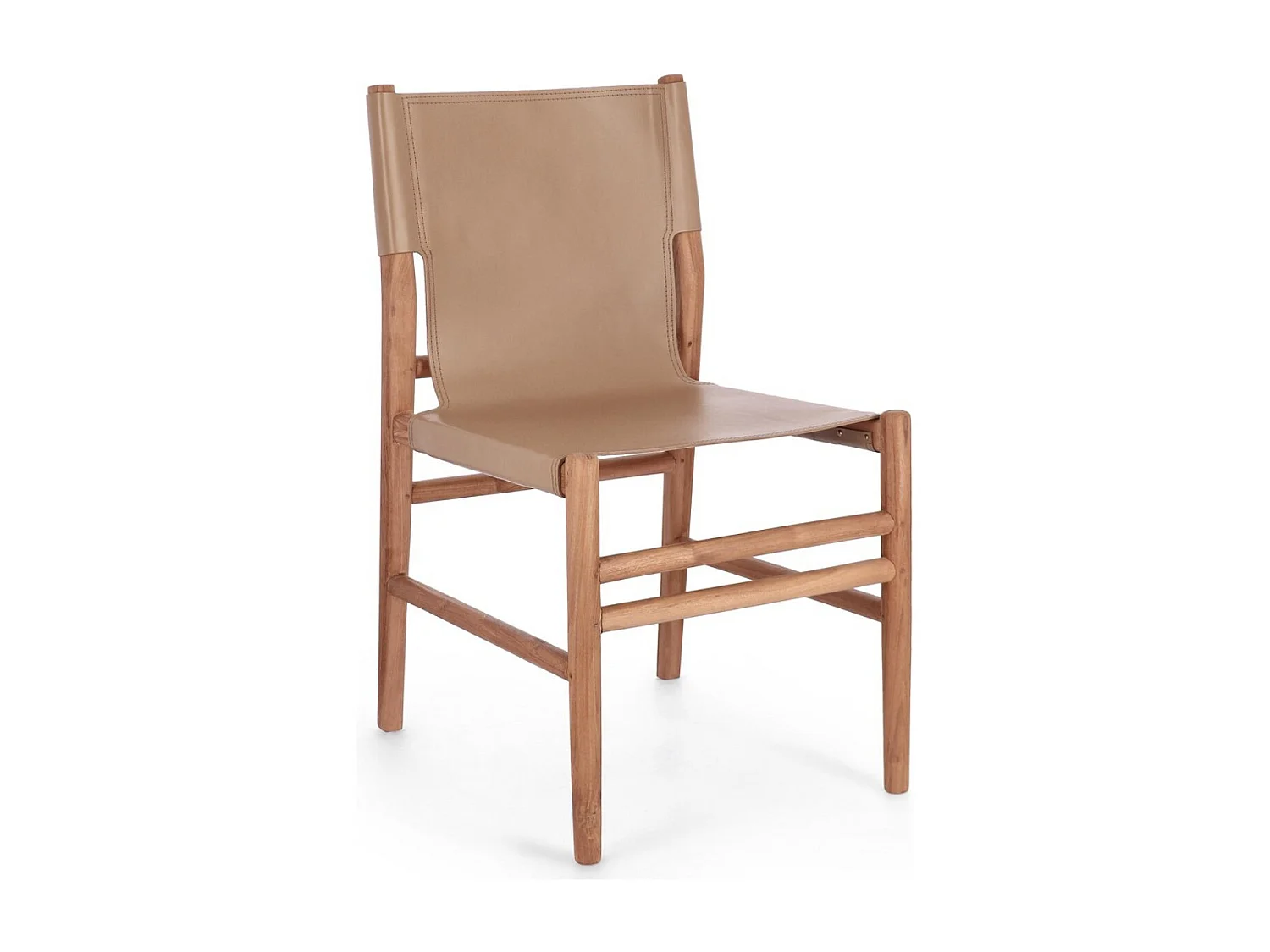 Lot de 2 chaises en bois de Teck et cuir Karole – Modernité et durabilité-Couleur Marron