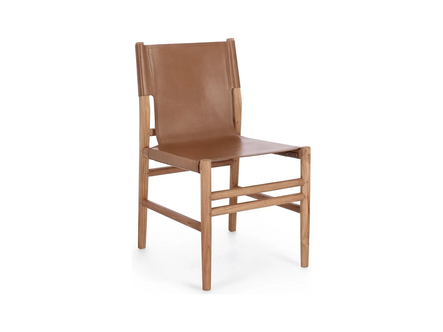 Lot de 2 chaises en bois de Teck et cuir Karole – Modernité et durabilité-Couleur Marron