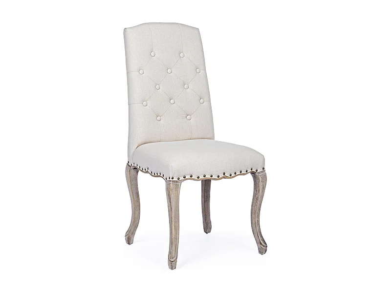 Lot de 2 chaises Dova – Pieds en bois d'Hévéa naturel et assise en tissu-Couleur Blanc