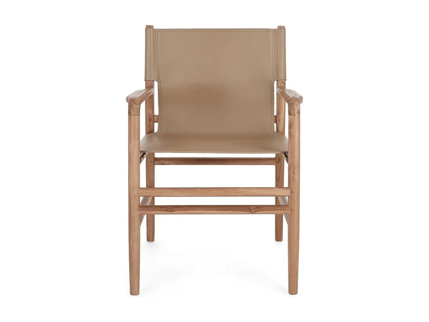 Fauteuil en bois de Teck et cuir Karole – Modernité et durabilité-Couleur Marron clair