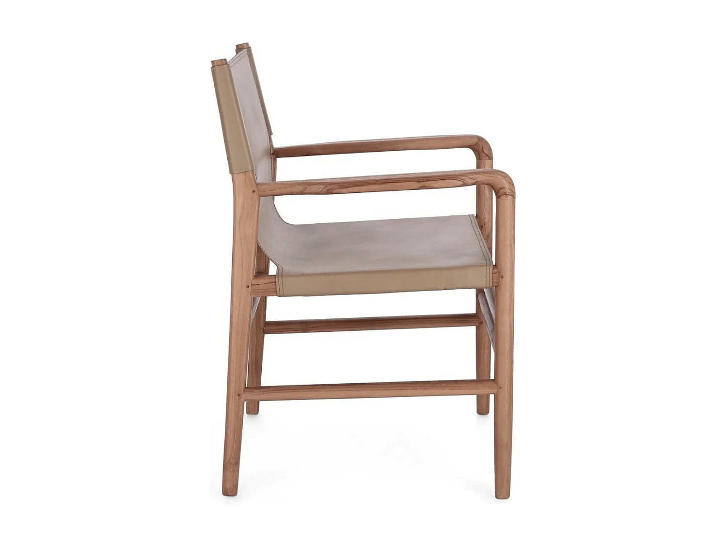Fauteuil en bois de Teck et cuir Karole – Modernité et durabilité-Couleur Marron clair