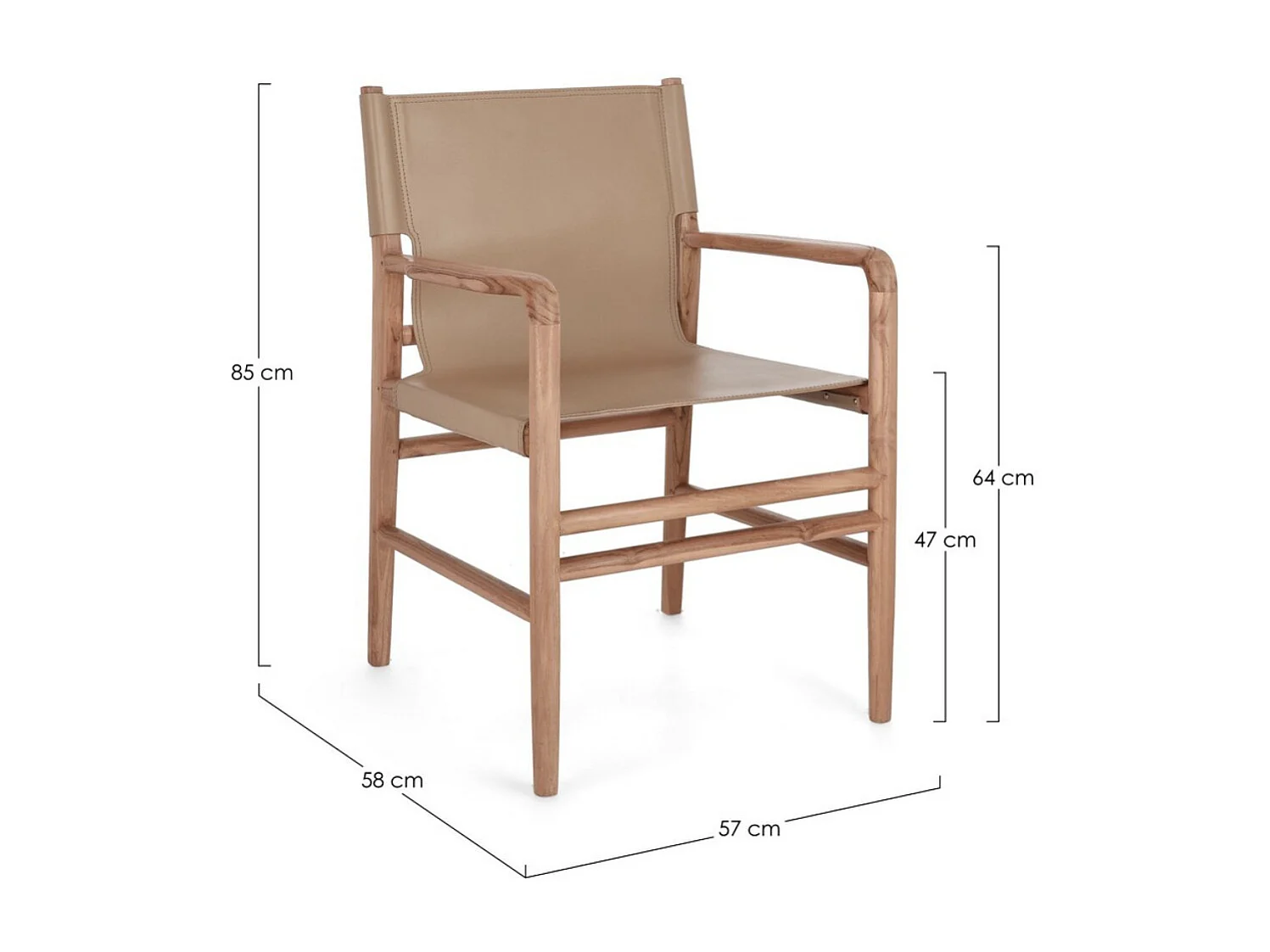 Fauteuil en bois de Teck et cuir Karole – Modernité et durabilité-Couleur Marron clair