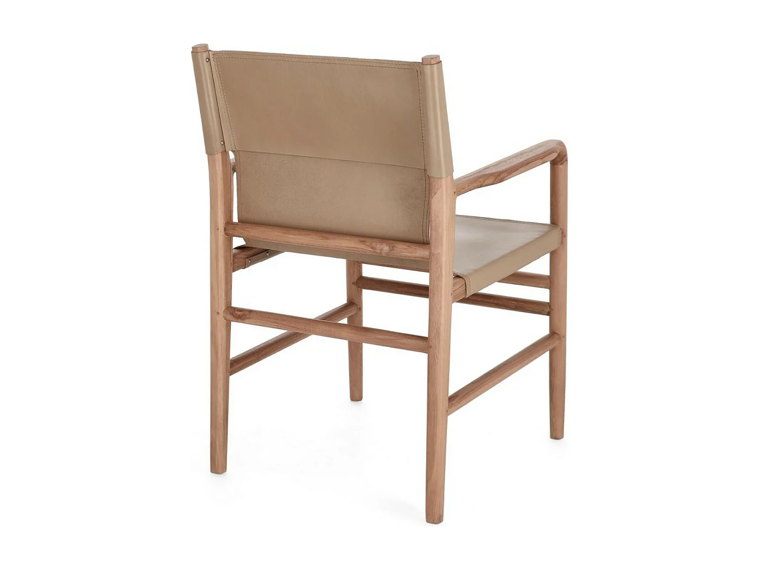 Fauteuil en bois de Teck et cuir Karole – Modernité et durabilité-Couleur Marron clair