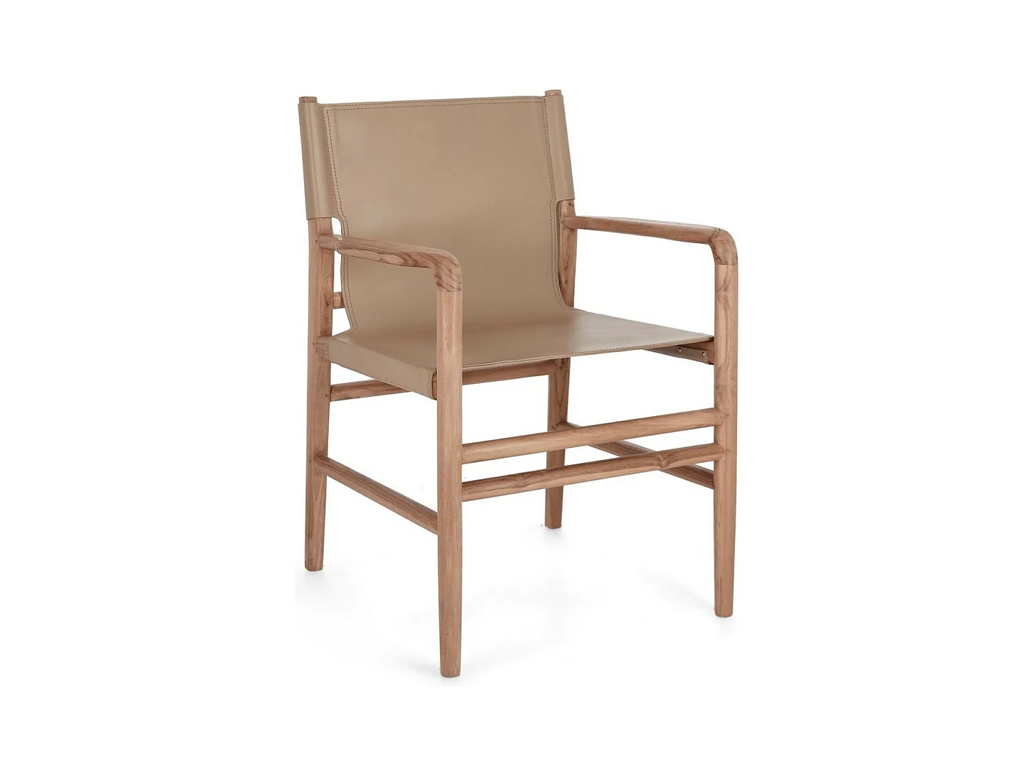 Fauteuil en bois de Teck et cuir Karole – Modernité et durabilité-Couleur Marron clair