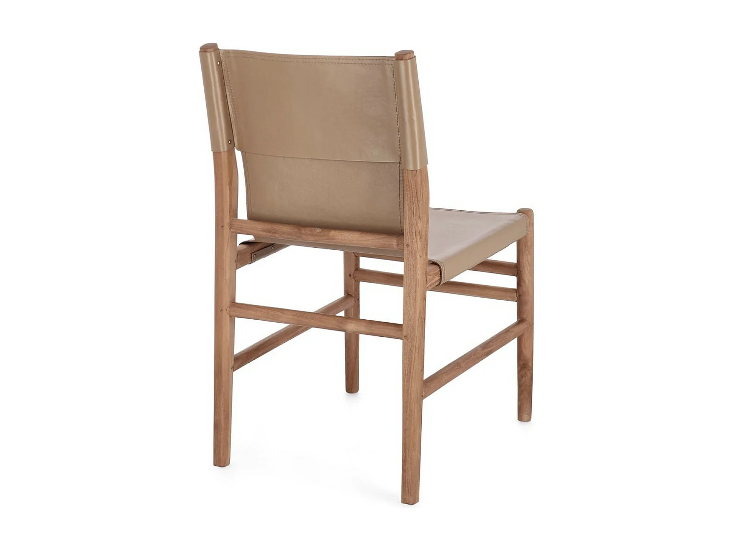 Lot de 2 chaises en bois de Teck et cuir Karole – Modernité et durabilité-Couleur Marron clair
