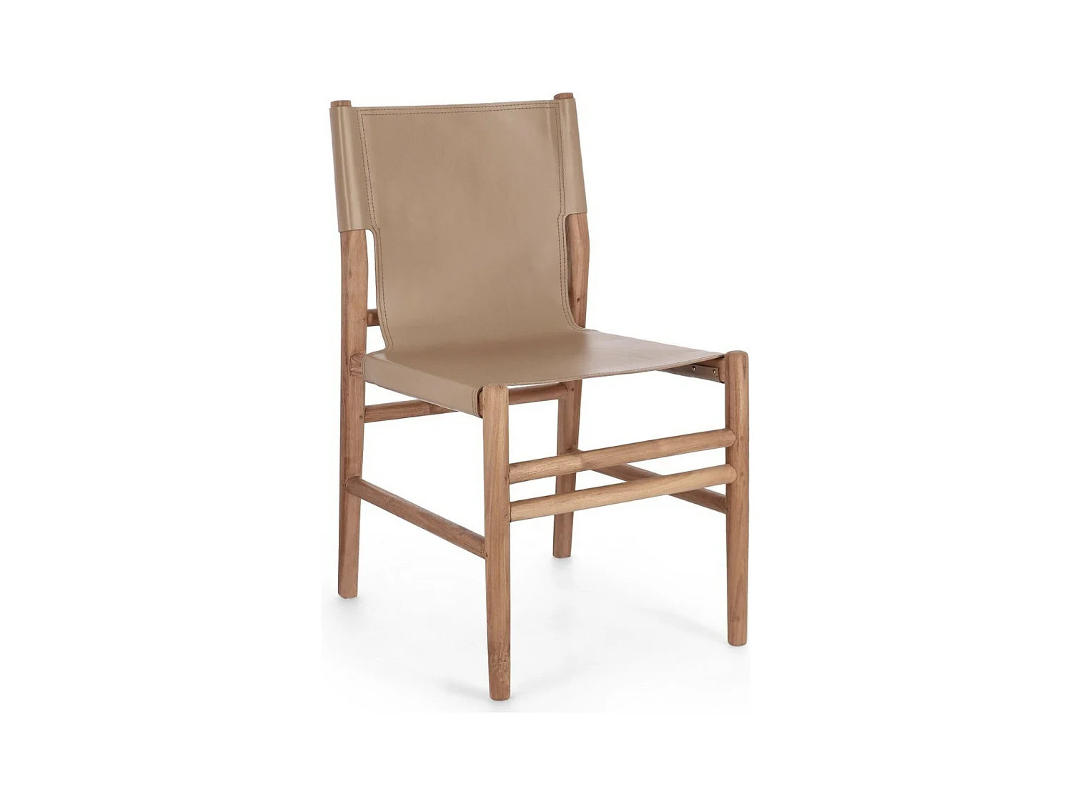 Lot de 2 chaises en bois de Teck et cuir Karole – Modernité et durabilité-Couleur Marron clair