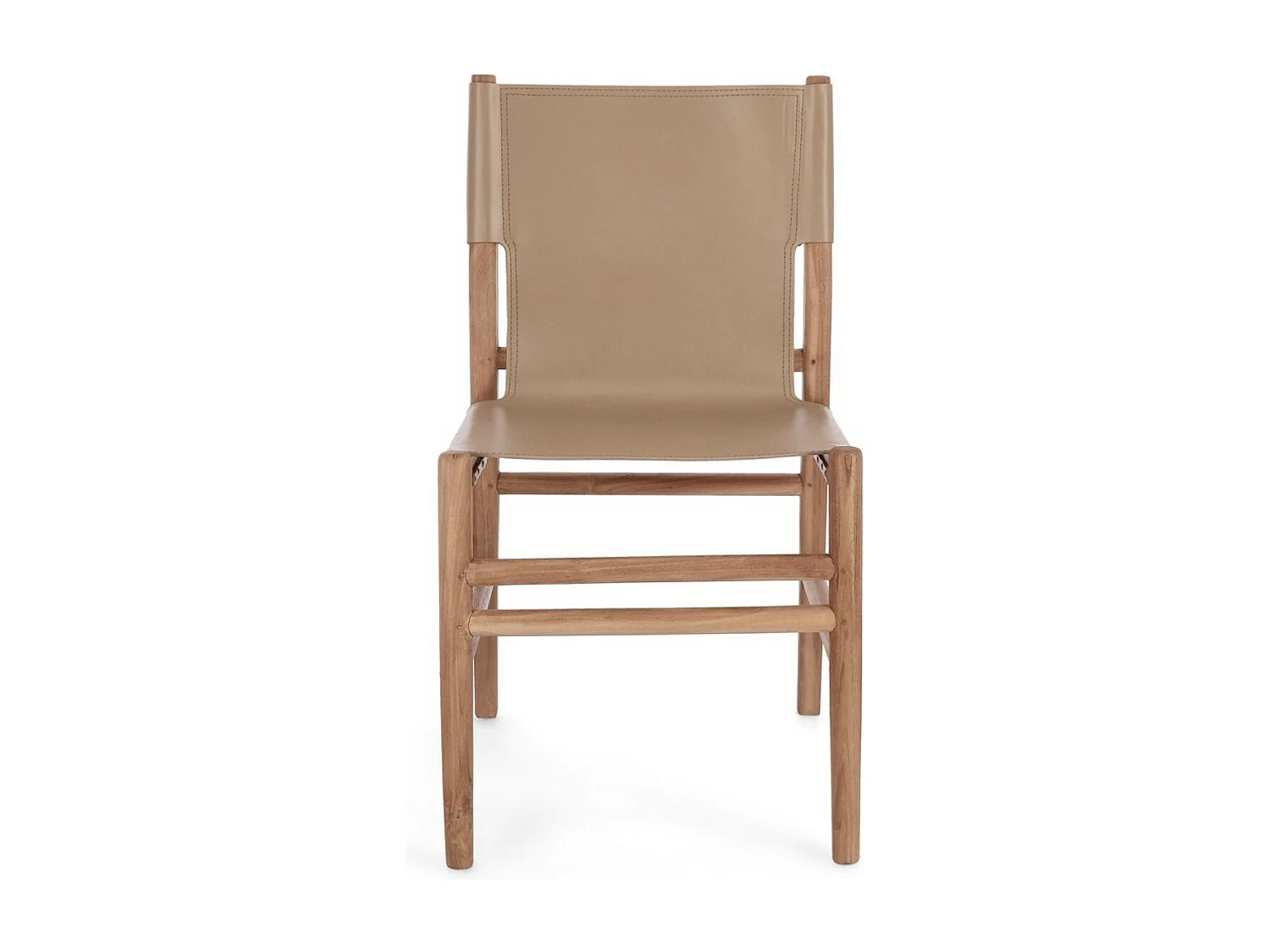 Lot de 2 chaises en bois de Teck et cuir Karole – Modernité et durabilité-Couleur Marron clair