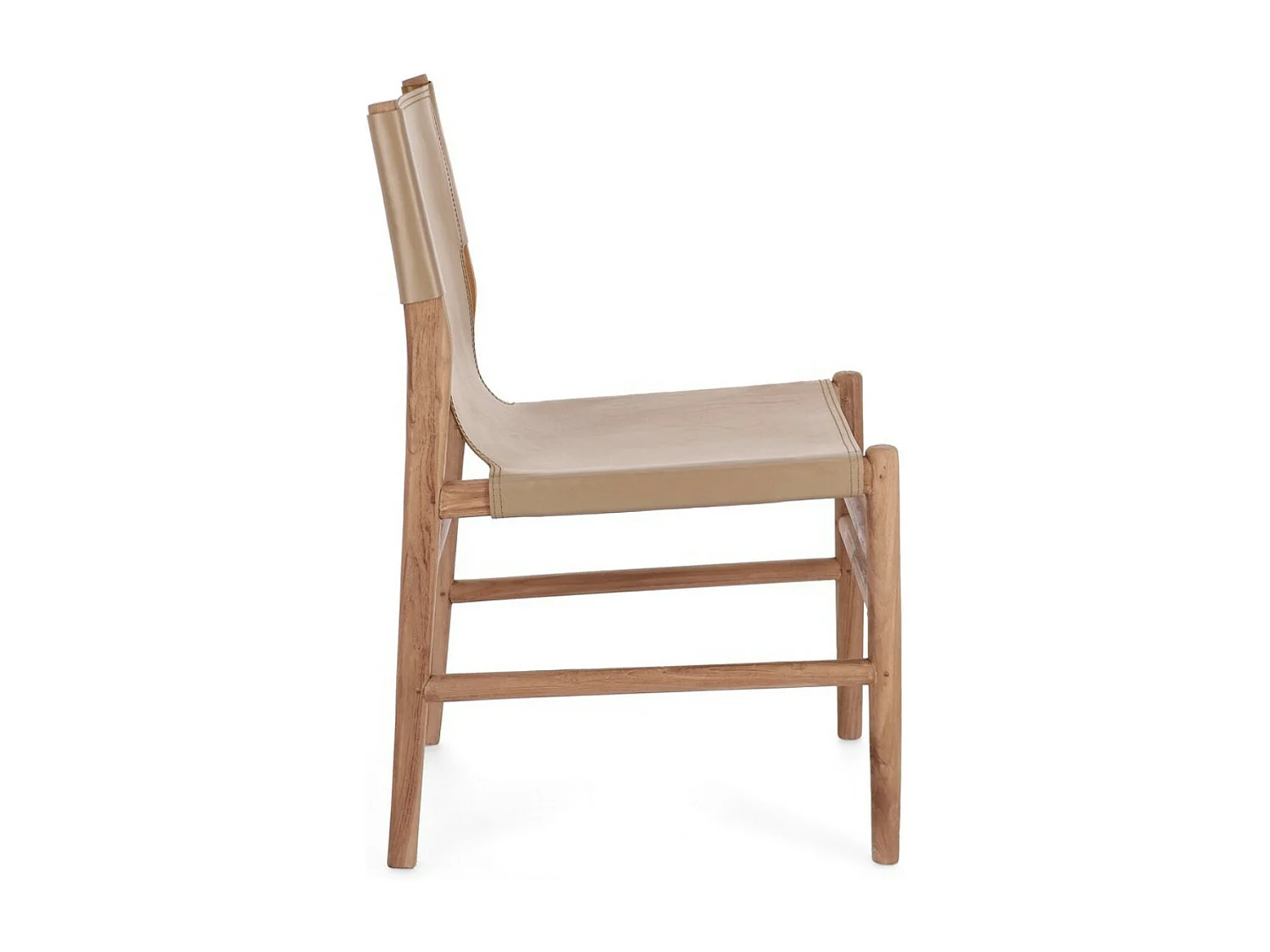 Lot de 2 chaises en bois de Teck et cuir Karole – Modernité et durabilité-Couleur Marron clair