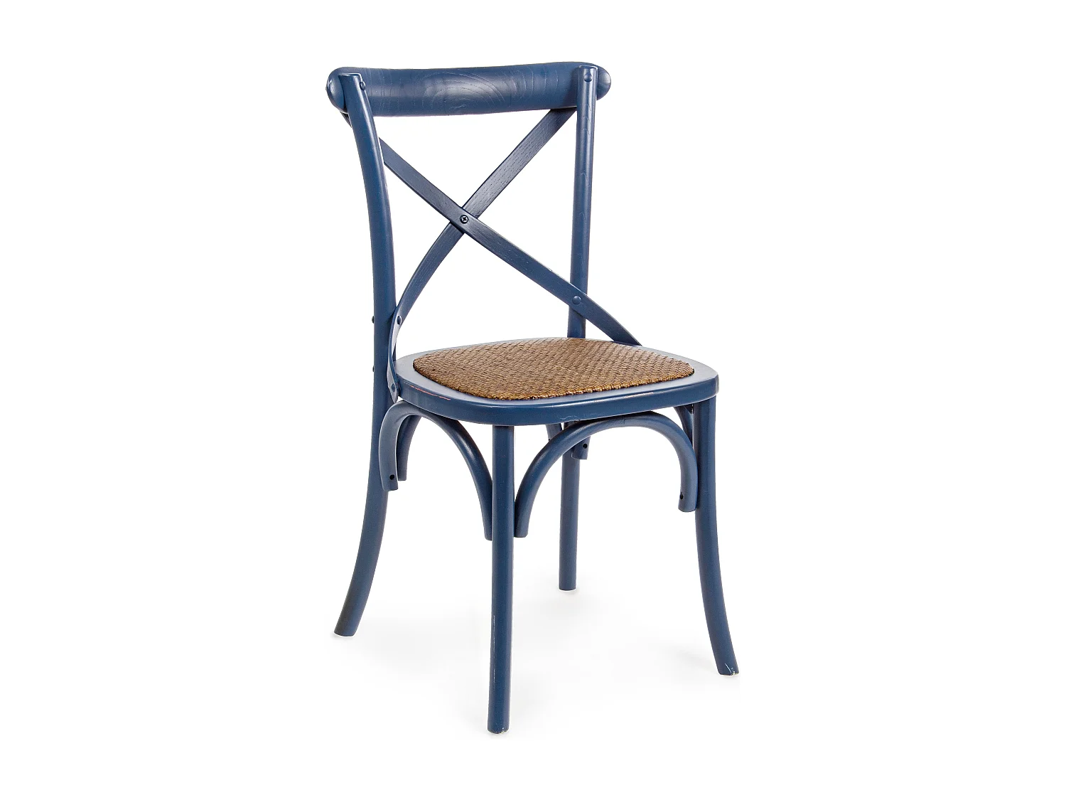Chaise de cuisine Kiken - Fusion élégante de bois d'orme et rotin-Couleur Bleu